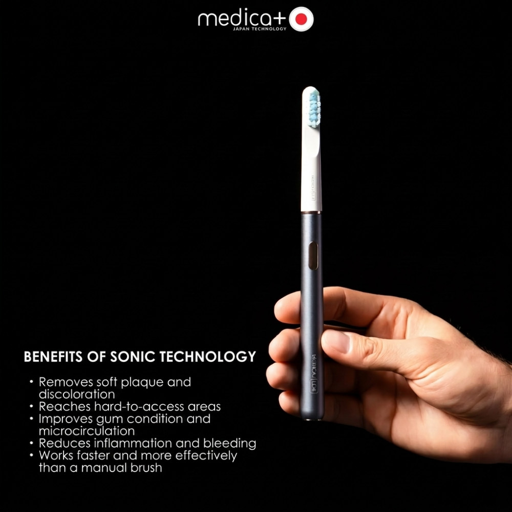 MEDICA+ Lux 10XN Aluminium Portable Grey Whitening Sonic Toothbrush (Japan)
